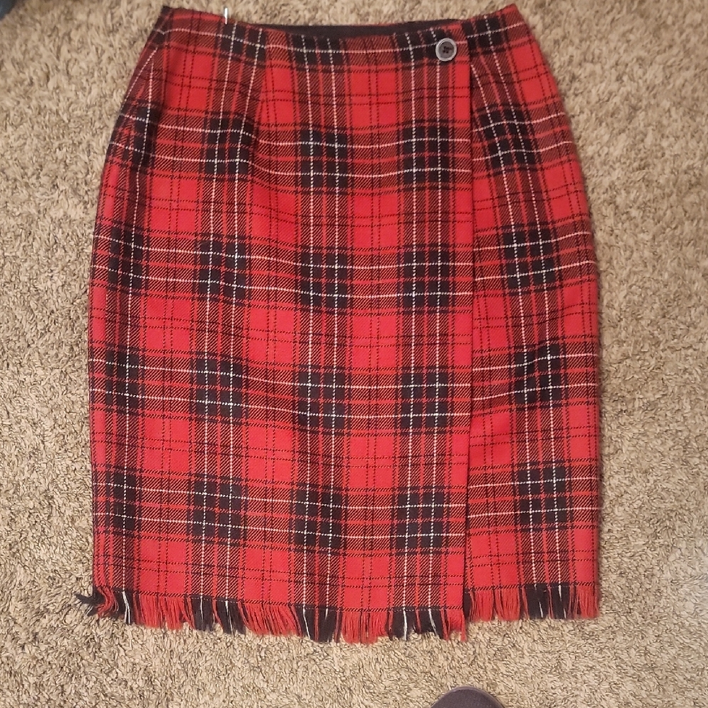 Rafaella Red and Black Plaid Pencil Skirt